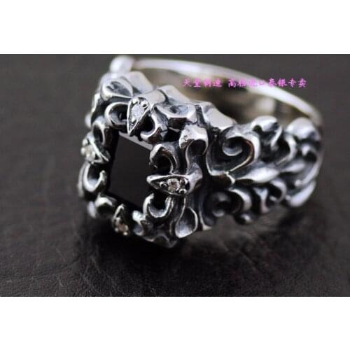 * Imported from Thailand, exquisite carved 925 Sterling Silver and black natural stone ring face male Thai Silver Ring