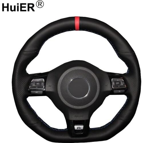 HuiER Hand Sewing Car Steering Wheel Cover Red Marker For Volkswagen Golf 6 GTI MK6 VW Polo GTI Scirocco R Passat CC R-Line 2010