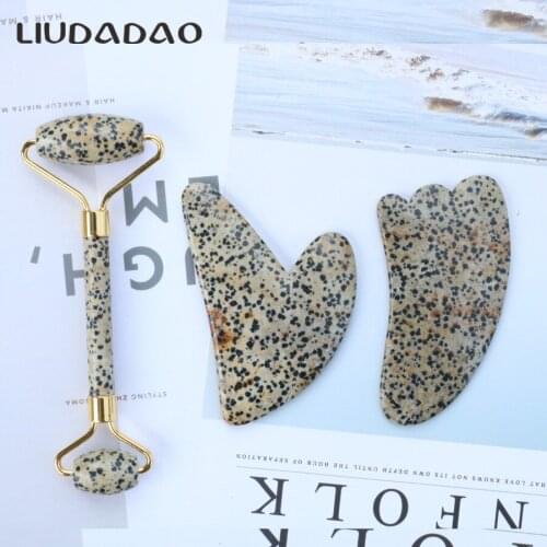 3Pcs Set Jade Massager Rollers Dalmation Jasper Beauty Guasha Wands Skin Care Smooth Stone Rollers For Women Health Relax Roller