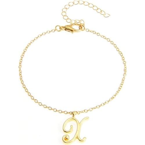 Monogram Cursive Initial X Name Bracelet Swirl English Alphabet Letter Initials Text Character Chain Bracelets Gift for Friends