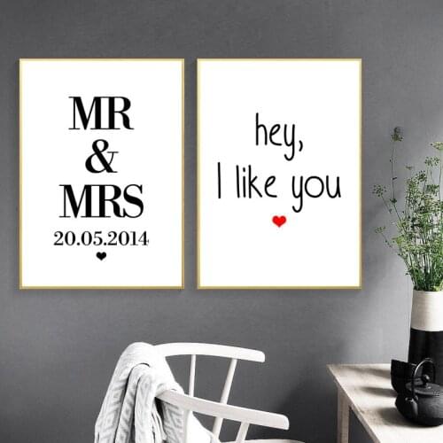 Customize Wedding Anniversary Date English Word Art Canvas Poster Mr Mrs Wall Picture Print Canvas Painting Room Decor HD2646