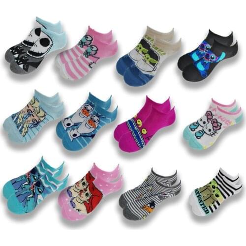 Fashion Cartoon Printed Mens and Womens Boat Socks Breathable Invisible Low Ankle Soft Comfortable Socks in Summer