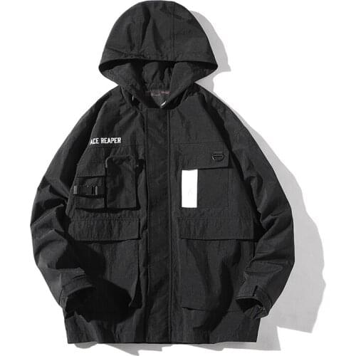 New Autumn Men Windbreaker Hoodie Jacket Pockets Mens Hip Hop Jackets Streetwear Classic Coats LBZ143