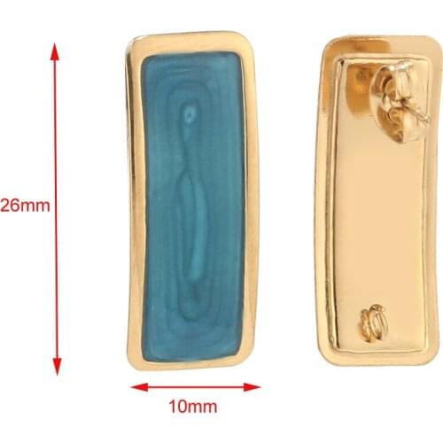 New Stainless Steel Earring Stud Ear Post with Loop Gold rectangle Earring Pad Base Posts DIY Earring