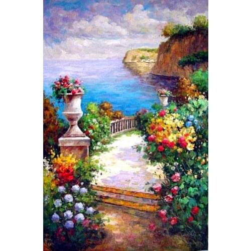 Seaside scenery Flower Bridge Arts Handmade Needlework Embroidery DIY Cross Stitch Kit Crafts 14CT Unprinted Home decoration