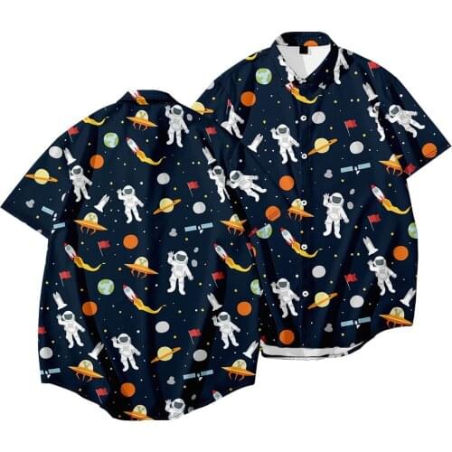 Mens Casual Loose Short-Sleeved Shirt Outer Space Printing Series Large Size Shirt Summer High Quality Mens Top Shirt For Man