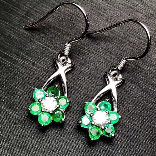 Flower Earring Natural emerald earring Free shipping Real original emerald 925 sterling silver 3mm 12pcs Gem