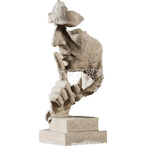 Nordic Abstraction Home Artwork Statue Silence Is Gold Thinker Sculpture Resin Cabochon Retro Ornaments Office Desk Decoration