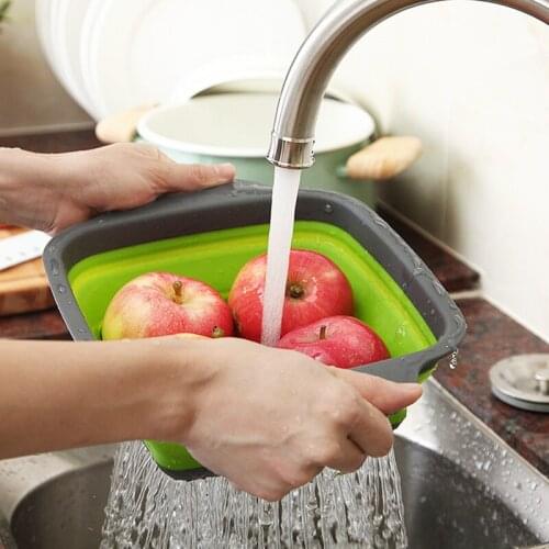 Foldable Drain Basket Colander Fruit Vegetable Washing Basket Strainer Collapsible Drainer With Handle Kitchen Storage Tools