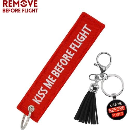 Mixed 2 PCS Kiss Me Before Flight Keychain for Bags llavero Key Chain Jewelry Embroidery Tag Aviation Gifts Motor Key Ring Chain