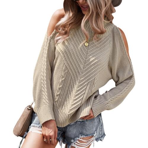 Everkaki Off Shoulder Knitted Top Sweaters Women Long Sleeve Chic Elegant Oversized Boho Pullovers Knitwear Autumn Female 2021