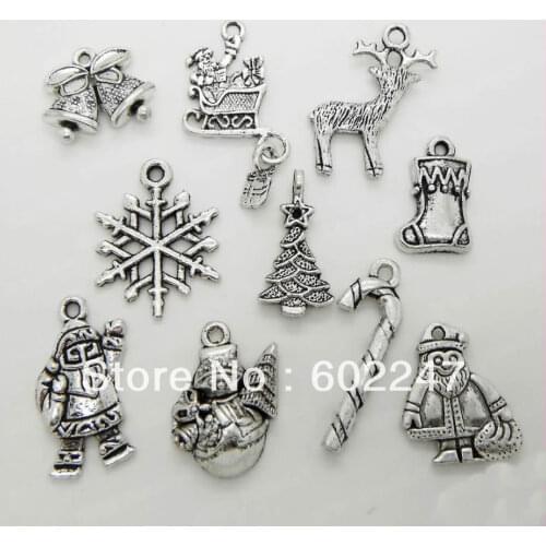 Tibetan Silver XMAS Christmas Theme Charm Pendant Finding Bead Jewellery Making, Mixed Tibetan Silver Charms Wholesales