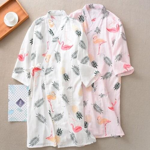 Yukata Sleepwear Japanese pajamas ladies cotton gauze thin pajamas home service sweat steaming bathrobes пижама