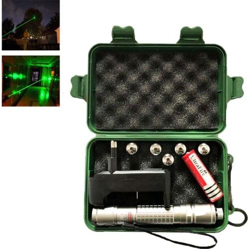 Green Laser pointer Hight Powerful10000 m 5mw Lazer pen 5pcs cap Burning Match with lasers sight +charger+18650 Battery