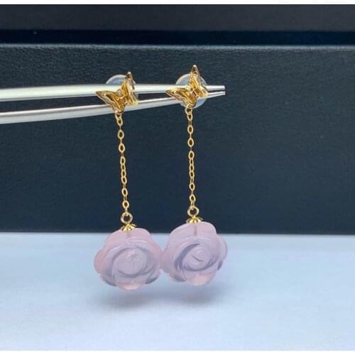 SHILOVEM 18k yellow gold yellow gold QUARTZ Drop Earrings classic wholesale Fine women gift party plant new 12mm myme1212869fj