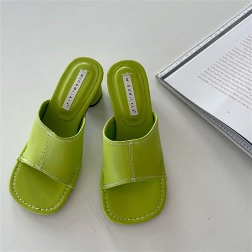 Green Leopard Super High Heels Women Slides Runway Peep Toe One Strap Dress Mules 2021 Hot Sale Party Nightclub Women Slippers