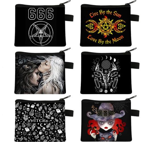 Witch / Voodoo / Wicca Print Women Wallet Witchcraft / Black Cat Boys Girls Coin Puse Ladies Card and Key Holder Coin Bags