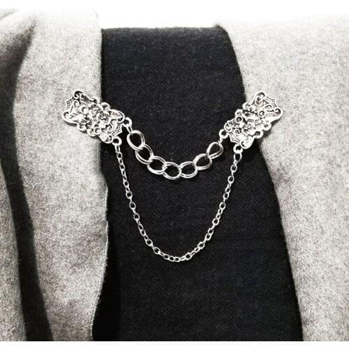 Women Sweater Shawl Clips Cardigan Dresses Brooch Flowers Collar Pins Chain Gift