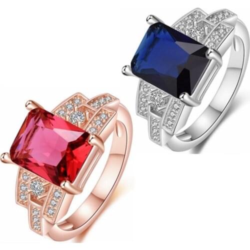Women Wedding Ring Square Cut Fashion Jewelry Gold Filled Classic Bridal Party Gift