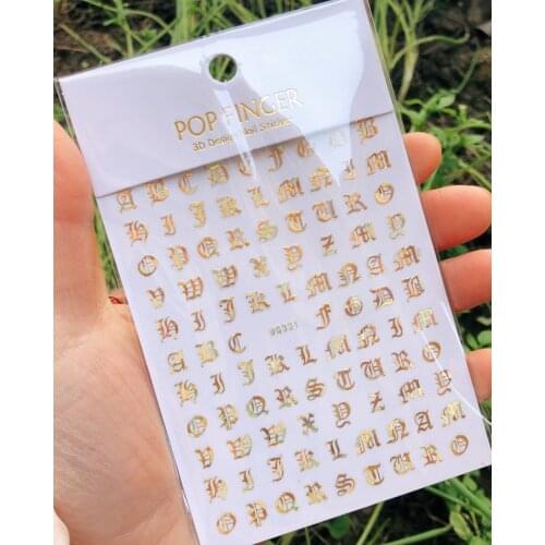 1 Sheet Number Letters Designs Nail Stickers Self-Adhesive 3D Nail Stencil Foil Tip For Manicure Decoration Sticker Decals