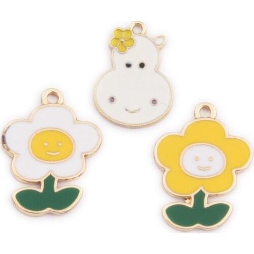 10pcs/Lot Enamel Smile Flower Chrysanthemum Hippo Shape Earring Bracelet Pendant Charms Jewelry Accessory