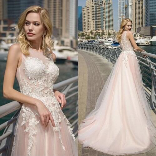 2020 Beautiful Illusion O-Neck Wedding Dresses Appliques See Through Design Zipper Back Bridal Gowns Tulle Dresses Custom Made