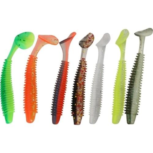 2020 New 10pcs/lot Soft Bait Worm Grubs T Tail Wobblers Fishing Lure 75mm 2.7g Aritificial Pike Fishing Jigging Bait