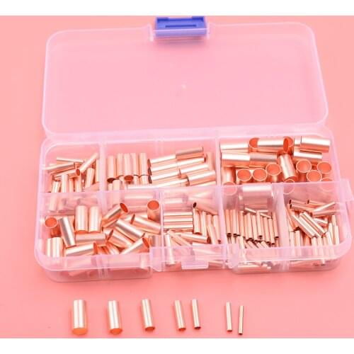 250Pcs/Set Copper Tube Butt Connectors Wire Ferrule Cable Crimp Terminal Kit GT1-6mm Replacement