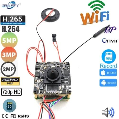 720P 960P 1080P 2MP 5MP Hd Onvif P2P Double Board 2 Way Audio Mini Size Wireless Wifi IP Camera Module SD Card Slot Camhi