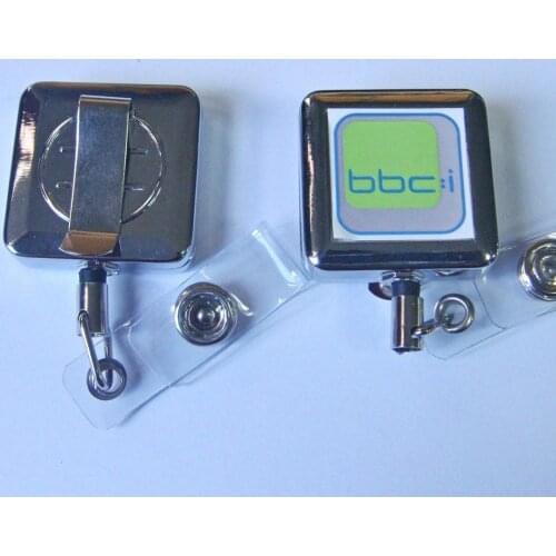 Free shipping 1000pcs/lot customized logo badge reel; promotional retractable metal badge holder; belt clip BR4