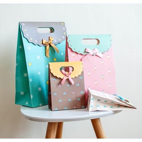LBSISI 12pcs Wedding Paper Gift Bag For New Year Perfume Doll Candy Cookie Biscuit Nougat Chocolate Paking Hand Bags For Party