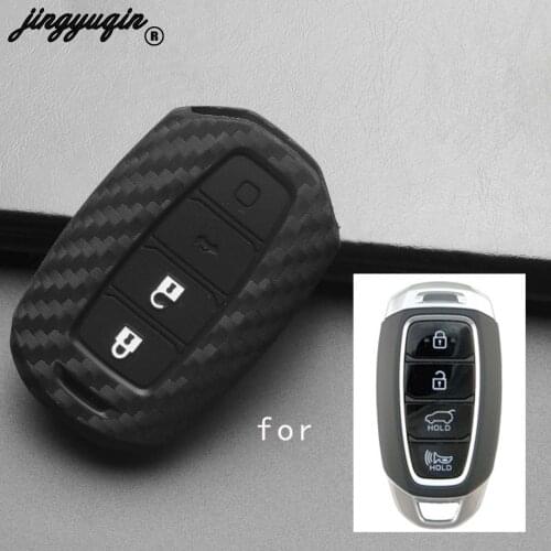 Jingyuqin Carbon Fiber Car Key Case Cover For Hyundai i30 Ix35 Solaris Azera Elantra Grandeur Ig Accent Santa Fe Verna 2017 2018