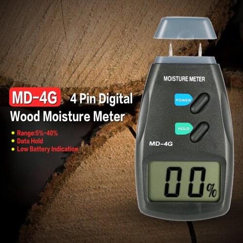 MD-4G 4 Pins Digital LCD Wood Moisture Humidity Meter Analyzer Hygrometer Timber Damp Detector Tester Range 5% - 40