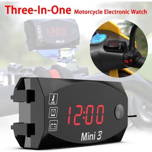 3 In 1 Digital Time Clock Voltmeter Thermometer Indicator Gauge Panel Meter 12V Waterproof Electronic Clock for Car Motorcycle