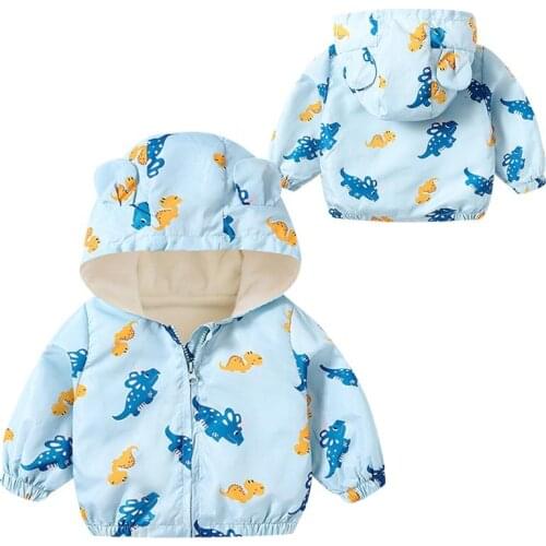 Children Plus Velvet Hooded Jacket Baby Girl Autumn Winter Full Print Clothes Toddler Boy Casual Cartoon Animal Outer Kid Coat