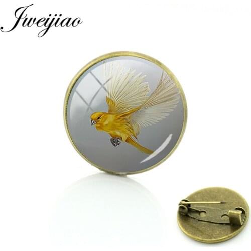 JWEIJIAO Exquisite Male Female Canary Picture Brooches Small Yellow Birds Antique Bronze Plated Metal Badge Clothes Bag Pin CA31