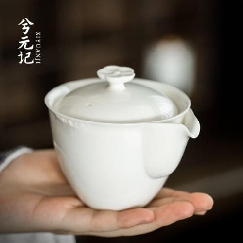 Suet jade porcelain hands make tea pot of dehua white porcelain anti hot tureen large bowl of ceramic tea cup