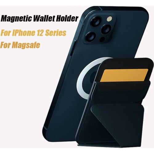 Magnetic Leather Wallet Card Bag Holder for Magsafe IPhone 12 Pro Max Mini Back Card Case Slot Folding Support Stand Accessories
