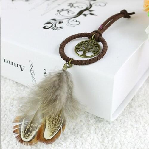 Tree Of Life Mini Dreamcatcher Handmade Dream Catcher Net With Feather Decoration Ornament Diameter 3.5cm Car Key Ring Pendant