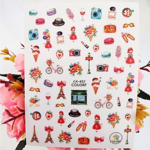 Fashion Girl 3D Nail Sticker Lipstick Perfume Camera Travel Art Stickers for Nails Decoraciones Foil Decals Manicure Accessories