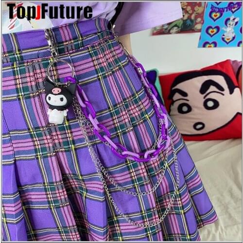 Japanese Harajuku cool girl cartoon color contrast lovely sweet JK style soft girl pants chain waist chain