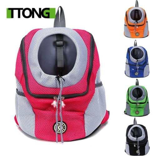 Out Double Shoulder Portable Travel Backpack Outdoor Pet Dog Carrier Bag Pet Dog Front Bag Mesh Backpack Head Pet Supplies