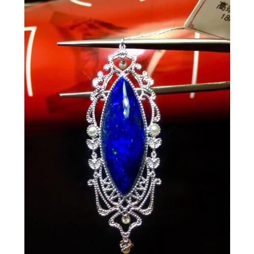 Fine Jewelry Real 18K Gold AU750 G18K Natural 100% Opal Pendant 11.2ct Gold Diamond Pendant Gemstone Necklaces for Women