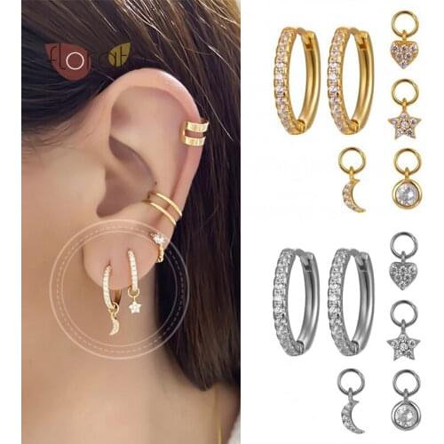 Moon/Star/Heart-Shaped/Loop-Shaped Multiple Pendants With 925 Sterling Silver Ear Buckle Exquisite Hoop Earrings Fashion Jewelry