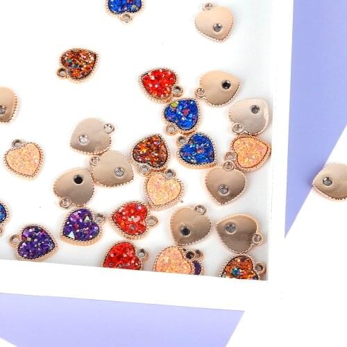 New Fashion 6 Pcs 15x10mm Zinc Alloy Glittering Mini Sweet Heart Charms For DIY Necklaces Bracelets Jewelry Accessories