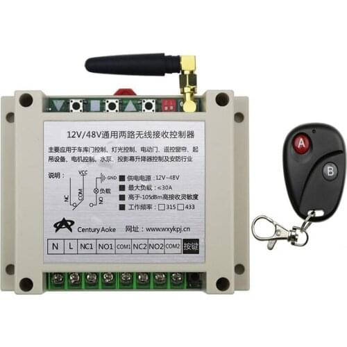 2017 New DC12V 24V 36V 48V 10A 2CH 2Channe RF wireless remote control switch System, 1 X Transmitter + 1 X Receiver,315/433 MHZ