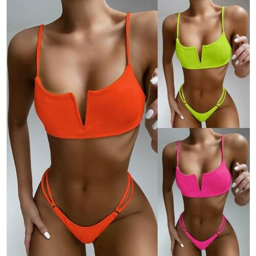 New Bikini 2021 Solid Pit Strip Swimsuit Swimwear Women Biquini Maillot De Bain Femme