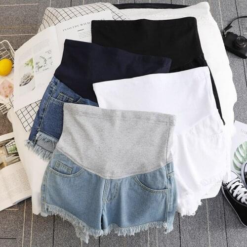 New Pregnant Women Denim Shorts Wide-legged Trousers Maternity Clothes For Summer High Low Irregular Tassel Hem Short Jeans