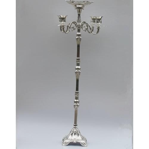 Wholesale price hot selling silver plated floor candelabra 85cm metal candle holder, silver shinny candle stand