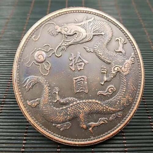 Chinese Ancient dragon treasured commemorative coinsa statue Office and home decoration